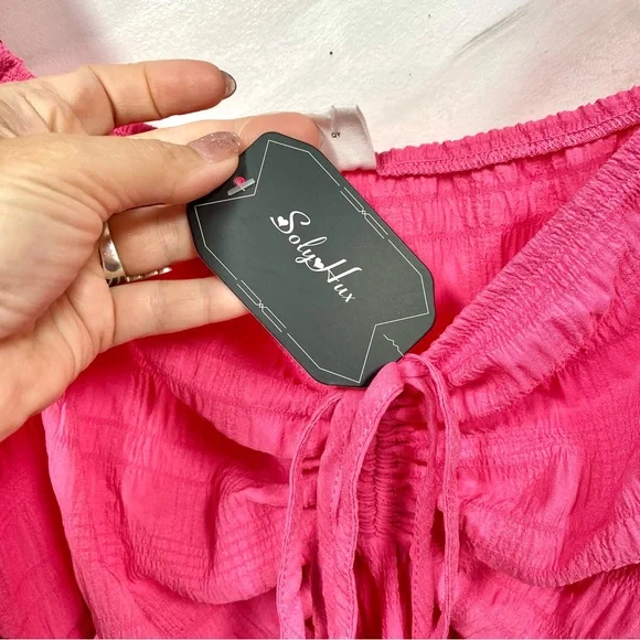 Barbiecore w Puff sleeves boho pink dress with doll shabby chic vibe - Picture 9 of 13